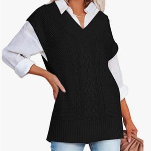 NWT-Women's Oversized V Neck Knit Sweater Vest Tunic Sleeveless Pullover Top